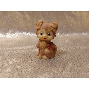 Vintage Plastic Puppy Pepper Shaker Replacement Brown Dog Red Bow Decor